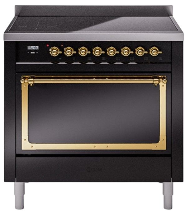 Ilve® Nostalgie II Noblesse 36'' Glossy Black Pro Style Induction Range with Brass Trim-0