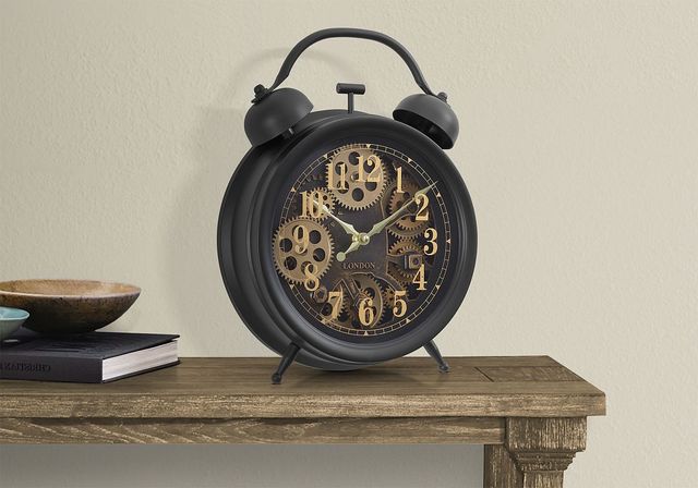 Monarch Specialties Inc. Brown 12" Round Table Clock with Standard Numbers on Gear Mechanism-2