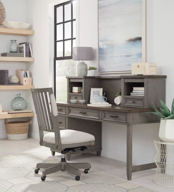 aspenhome® Caraway Aged Slate Pedestal Desk and Return-3