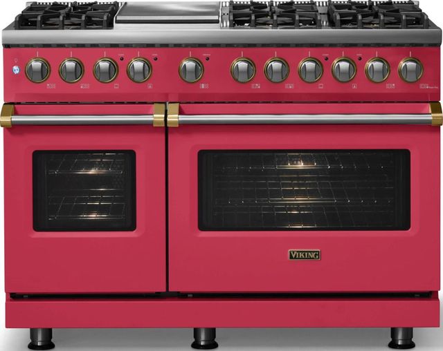 Viking® 5 Series 48" Valentine Pro Style Dual Fuel (NG) Range with Brushed Brass Trim-2