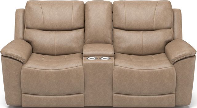 Flexsteel® Cade Beige Power Reclining Loveseat with Console and Power Headrests-1