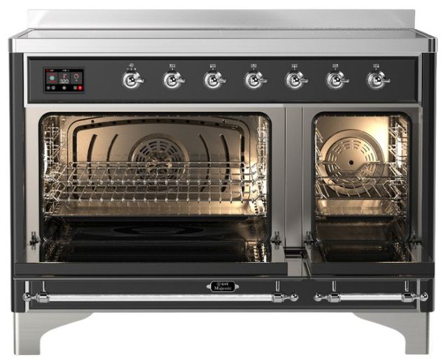 Ilve® Majestic III 48" Graphite Matte Pro Style Induction Range with Solid Door and Chrome Trim-1