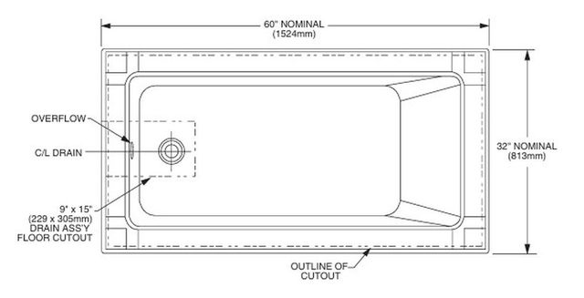 American Standard Studio® White 60” x 32” Drop-In Soaking Bathtub with Zero Edge-2