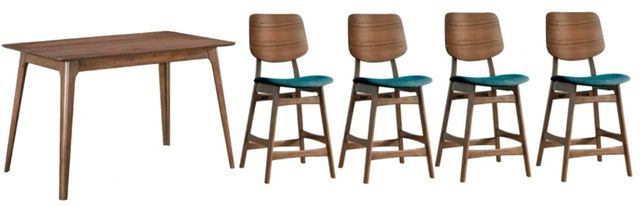 New Classic® Home Furnishings Oscar 5-Piece Teal/Walnut Counter Table Set-0