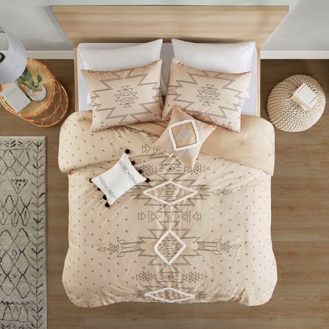 Olliix by Intelligent Design Tate Natural Twin/Twin XL Printed Comforter Set with Chenille Trim-1