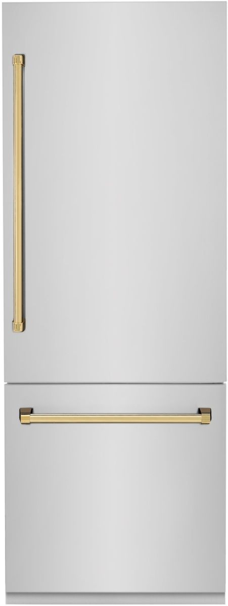 ZLINE Autograph Edition 30 in. 16.1 Cu. Ft. Stainless Steel/Gold Bottom Freezer Refrigerator-0