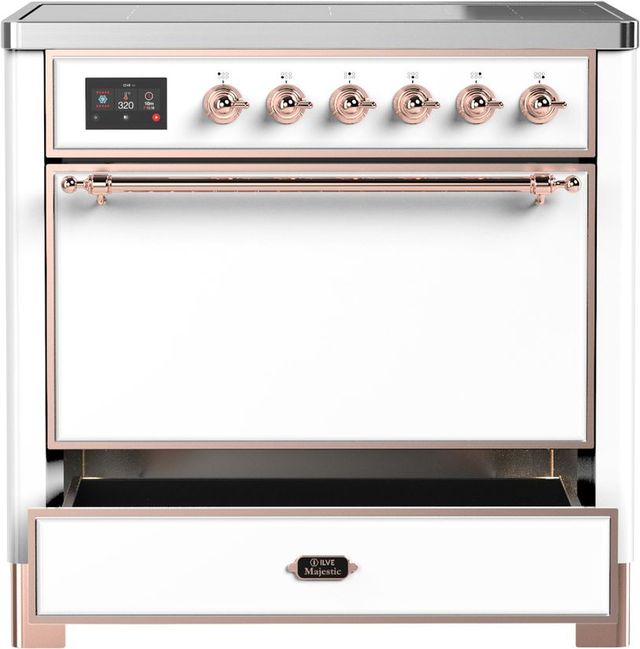 Ilve® Majestic III 36" White Pro Style Induction Range with Solid Door and Copper Trim-2