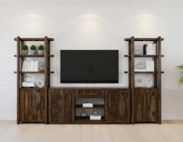 International Furniture Direct Balam Stained Dark TV Stand-1