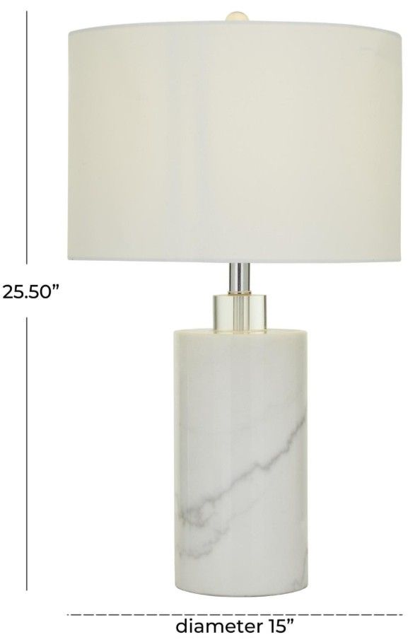 Deco Marche USelect White Marble Thick Stand Table Lamp with Drum Shade-3
