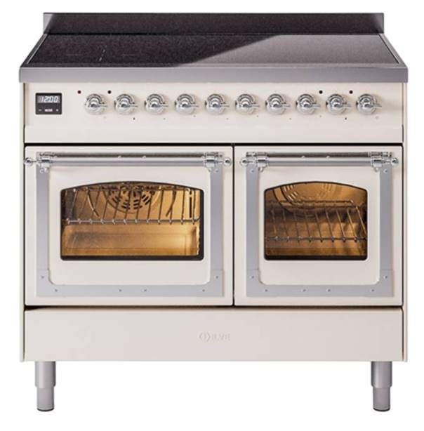 Ilve® Nostalgie II Noblesse 40'' Antique White Pro Style Induction Range with Chrome Trim-0