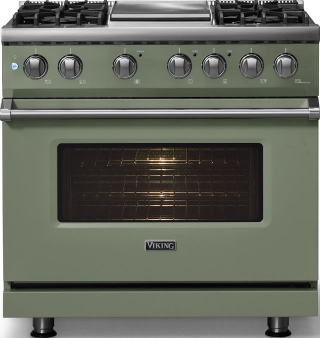 Viking® 5 Series 36" Eucalyptus Pro Style Dual Fuel (LP) Range with Polished Chrome Trim-2