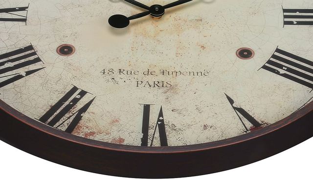 Monarch Specialties Inc. Antique Brown 20" Round Wall Clock with Roman Numerals on Distressed Beige-1