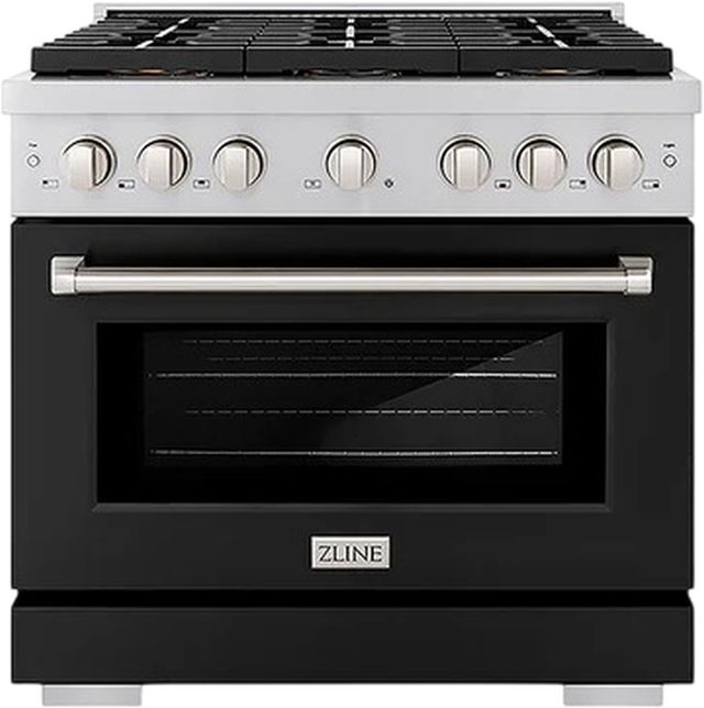 ZLINE 30" Satin Stainless Steel Pro Style Dual Fuel Range with Black Matte Door-0