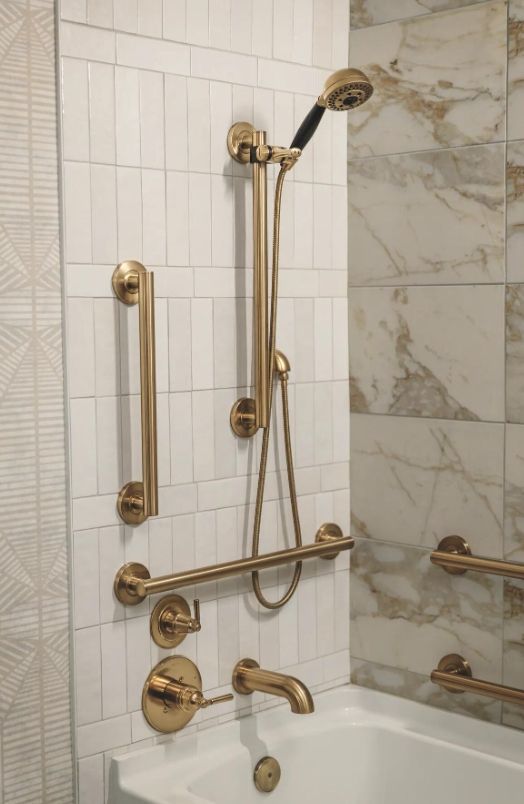 Delta Universal Showering Champagne Bronze 24" Adjustable Slide Bar or Grab Bar Assembly with Elbow-2