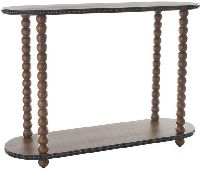Deco Marche Brown Oval Spindle Console Table with Beaded Edges-0