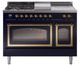 Ilve® Nostalgie II Noblesse 48'' Midnight Blue Pro Style Dual Fuel Range with Brass Trim-0
