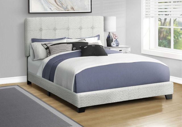 Monarch Specialties Inc. Light Grey Upholstered Queen Panel Bed-1