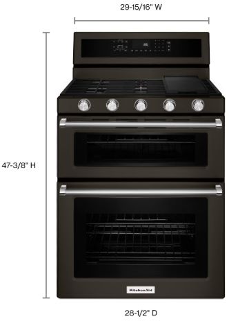 KitchenAid® 30" Black Stainless Steel Freestanding Gas Double Oven Convection Range-2