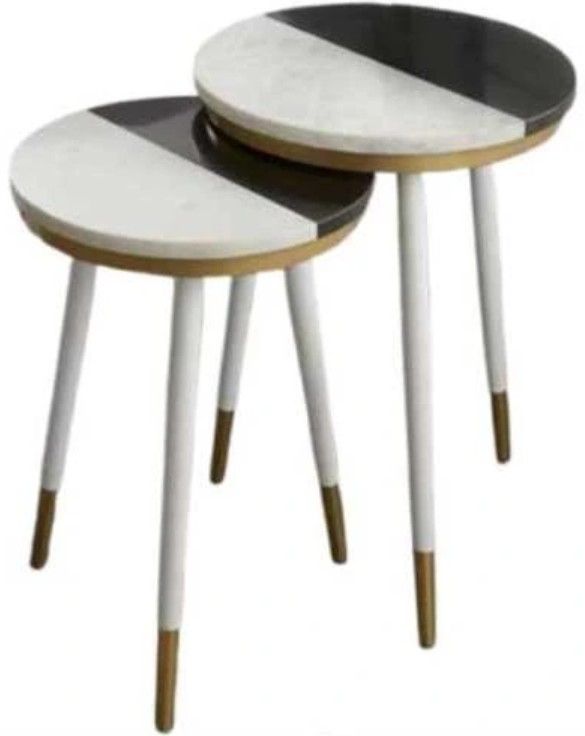 Steve Silver Co. Taj 2-Piece Black/White Nesting Table with Gold Base-TJ2000-0