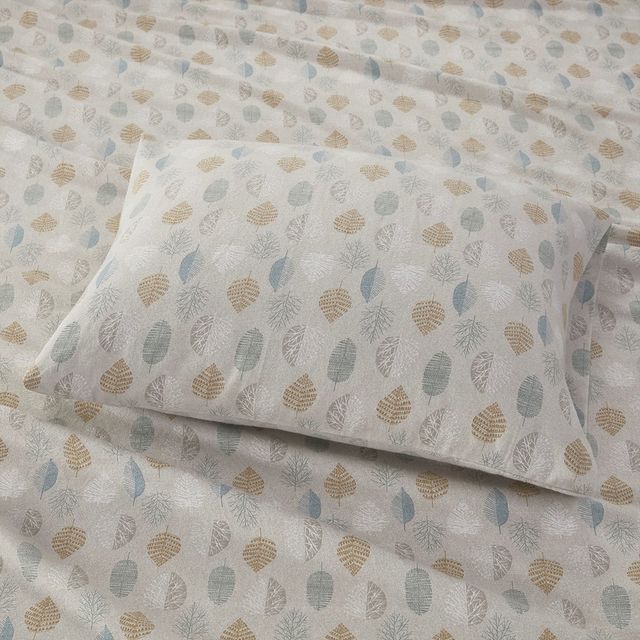 Olliix by True North by Sleep Philosophy Cozy Flannel Multi Leaves California King 100% Cotton Printed Sheet Set-3