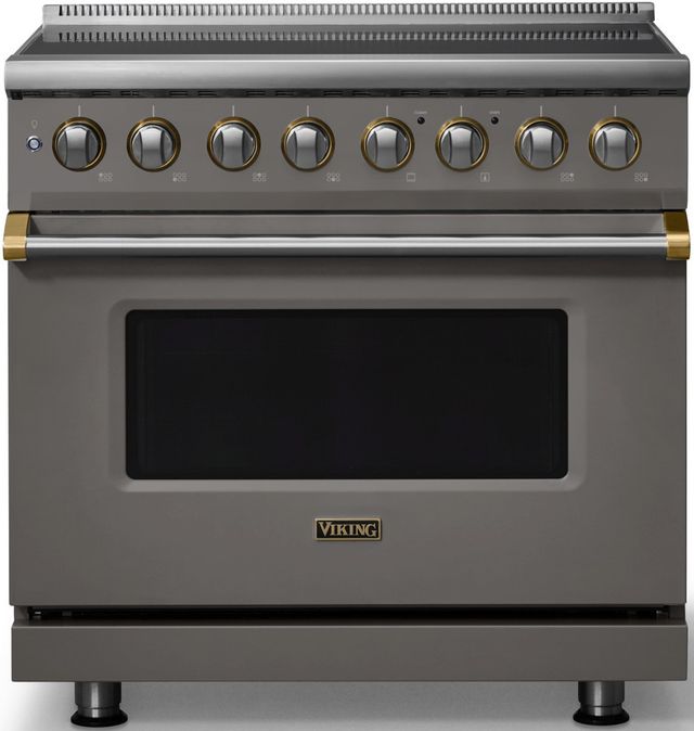 Viking® 5 Series 36" Damascus Gray Pro Style Induction Range with Brushed Brass Trim-0