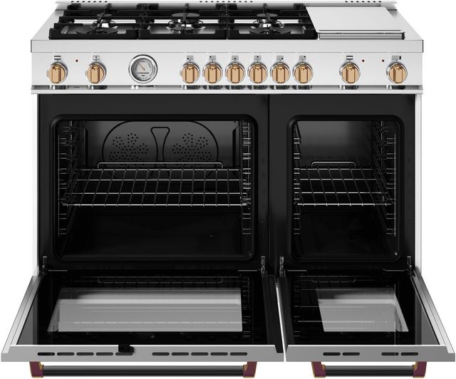 Bertazzoni Master Series 48" Fingerprint Resistant Nero Matt Pro Style Gas Range with Gold Accents-1