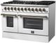 FORNO® Galiano 48" Stainless Steel Pro Style Dual Fuel Range with White Door with Antique Brass Accents-2