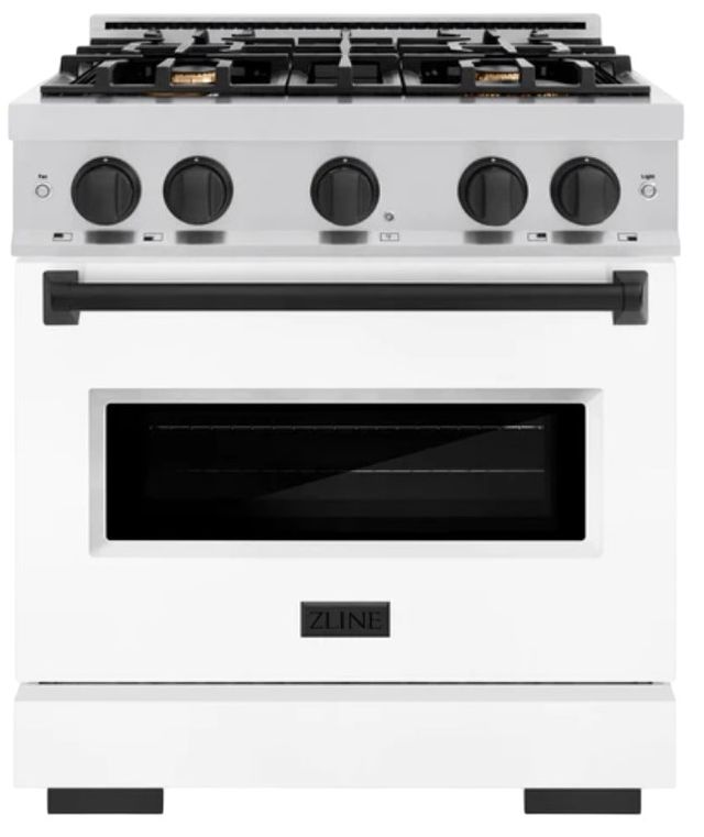 ZLINE Classic Autograph Edition 30" Stainless Steel Pro Style Gas with White Matte Door and Matte Black Accents-0