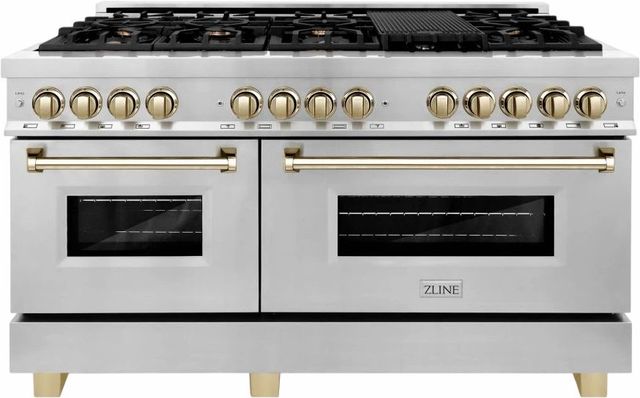 ZLINE Autograph Edition 60" Stainless Steel Pro Style Dual Fuel Range with Polished Gold Accents-0