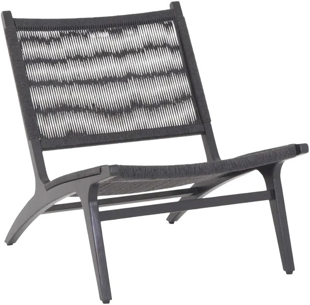 Moe's Home Collection Palma Black Teak Outdoor Lounge Chair with Black Wicker Back and Seat-0