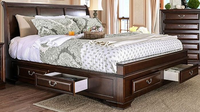 Cherry Queen Size Bed With Storage Drawers