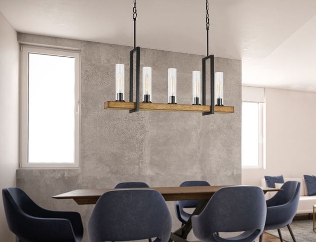 Cal® Lighting & Accessories Vienna Iron/Light Oak Island Chandelier-1