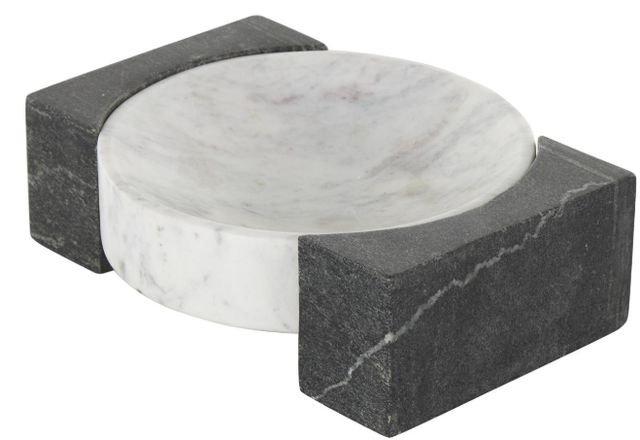 Deco Marche White Geometric Round Tray with Black Rectangular Blocks-2
