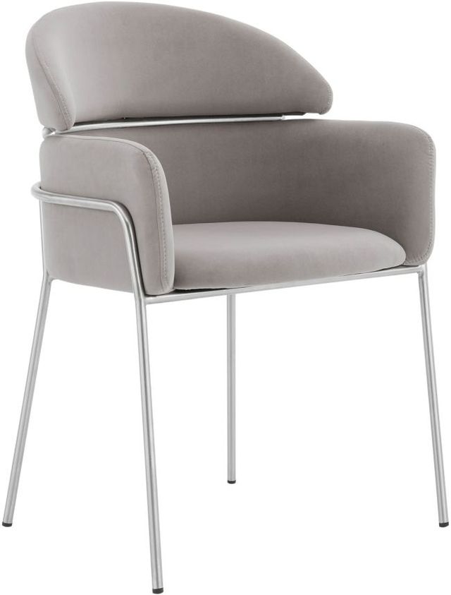 Armen Living Portia 2-Piece Brushed Stainless Steel/Gray Dining Arm Chair Set-0
