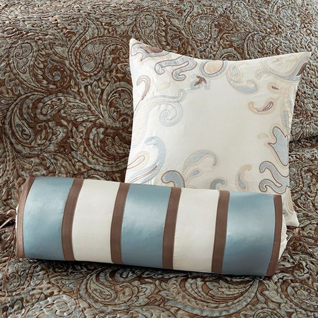 Olliix by Madison Park Blue Queen Aubrey 5 Piece Reversible Jacquard Bedspread Set-3