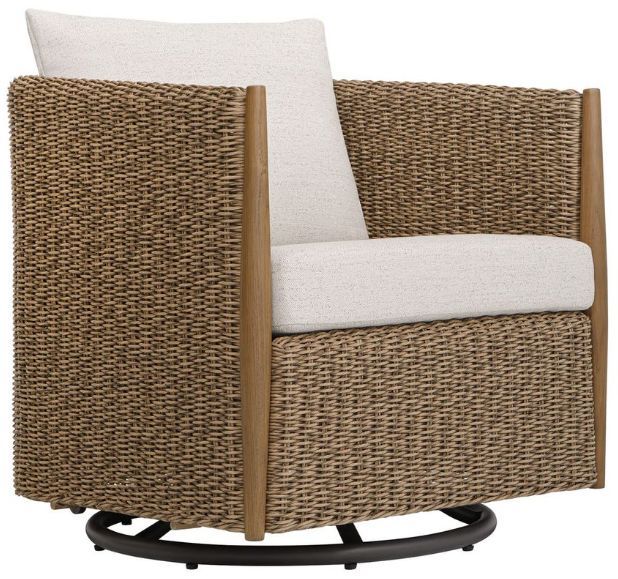 Uttermost® Cala Oat/Twisted Goden Flax Wicker Wood Outdoor Swivel Rocking Chair-0
