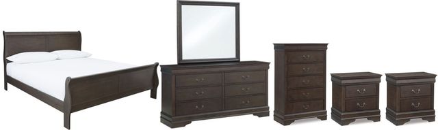 Signature Design by Ashley® Leewarden 6-Piece Dark Brown California King Sleigh Bed Set-0
