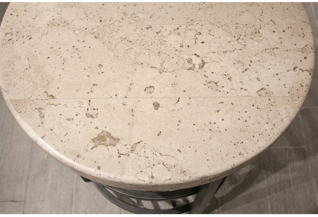 Riverside Furniture Capri Alabaster Travertine Stone Top Round Side Table with Black Base-2