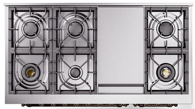 Ilve® Nostalgie II Noblesse 48'' Graphite Matte Pro Style Dual Fuel Range with Burnished Trim-3