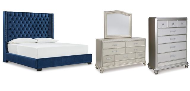 Signature Design by Ashley® Coralayne 4-Piece Gray Queen Upholstered Bed Set-0