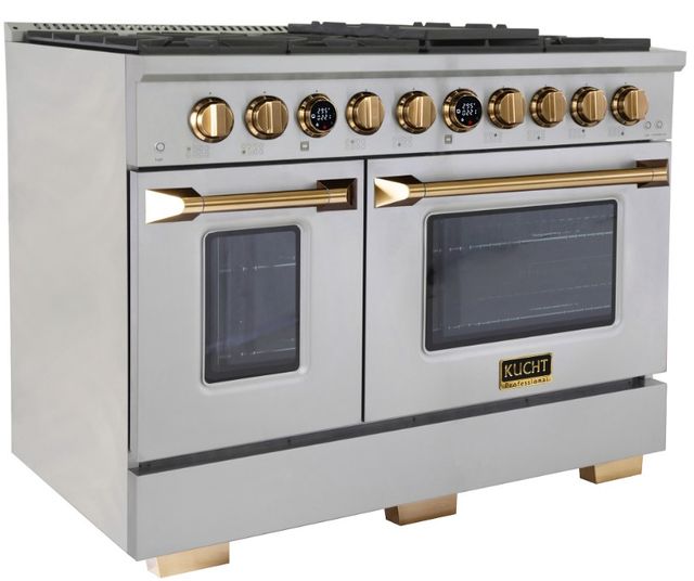 Kucht Professional KX Series 48" Stainless Steel Pro Style Dual Fuel Liquid Propane Gas Range with Gold Accents and Kucht Horus Thermostat-3