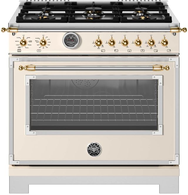 Bertazzoni Heritage Series 36" Fingerprint Resistant Avorio Pro Style Dual Fuel Range with Gold Accents-0