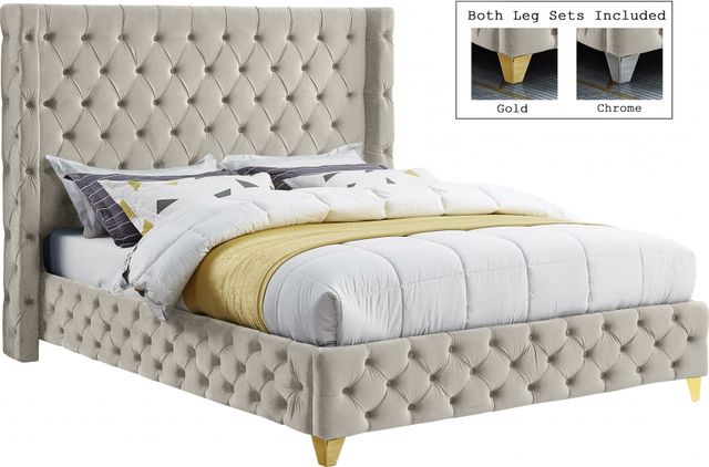 Meridian Furniture Savan Cream King Upholstered Panel Bed-3