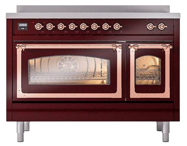 Ilve® Nostalgie II Noblesse 48'' Burgundy Pro Style Induction Range with Copper Trim-1