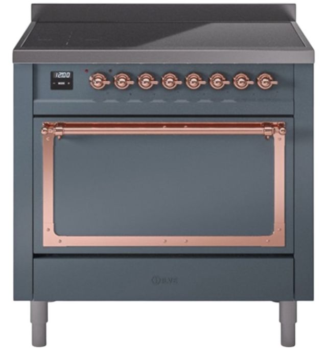 Ilve® Nostalgie II Noblesse 36'' Blue Gray Pro Style Induction Range with Copper Trim-0