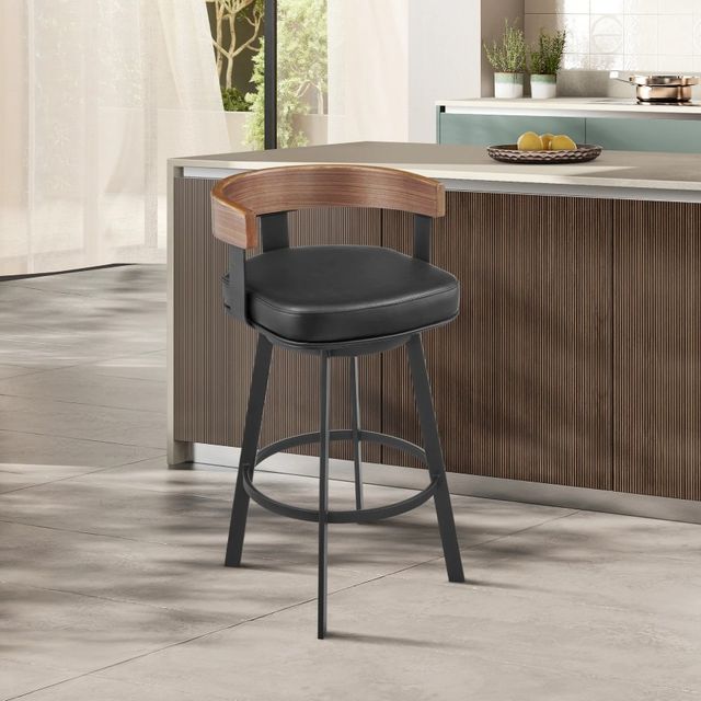 Armen Living Idris Walnut/Vintage Black Barstool-1