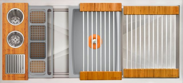 The Galley® Natural Golden Bamboo / Exclusive Gray Resin+ Ideal WashStation™ 30S + 12" DryDock® Drain Side, Four Tool Wash Kit, One DryDock® Tool-0