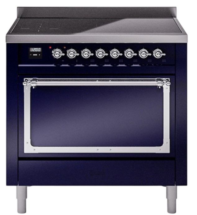 Ilve® Nostalgie II Noblesse 36'' Midnight Blue Pro Style Induction Range with Chrome Trim-0