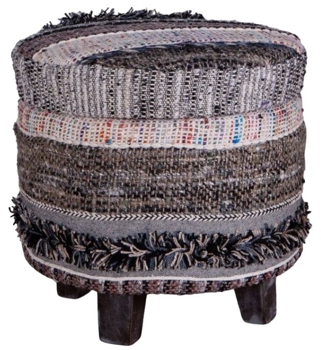 Home Trends & Design Marrakech Fluffy Black Accent Stool-0