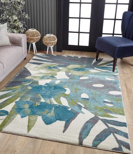 KAS Rugs Stella Ivory/Green Tropical 5'x8' Area Rug-4